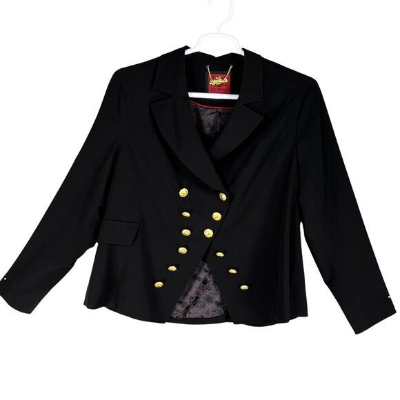 Apple Bottoms Womens 1X Black Asymmetrical Blazer Gold Buttons Business Casual - Picture 2 of 16